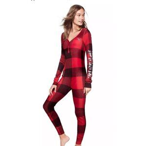 Victoria's Secret VS PINK Bling Plaid Sequin Thermal Waffle One Piece Jumpsuit